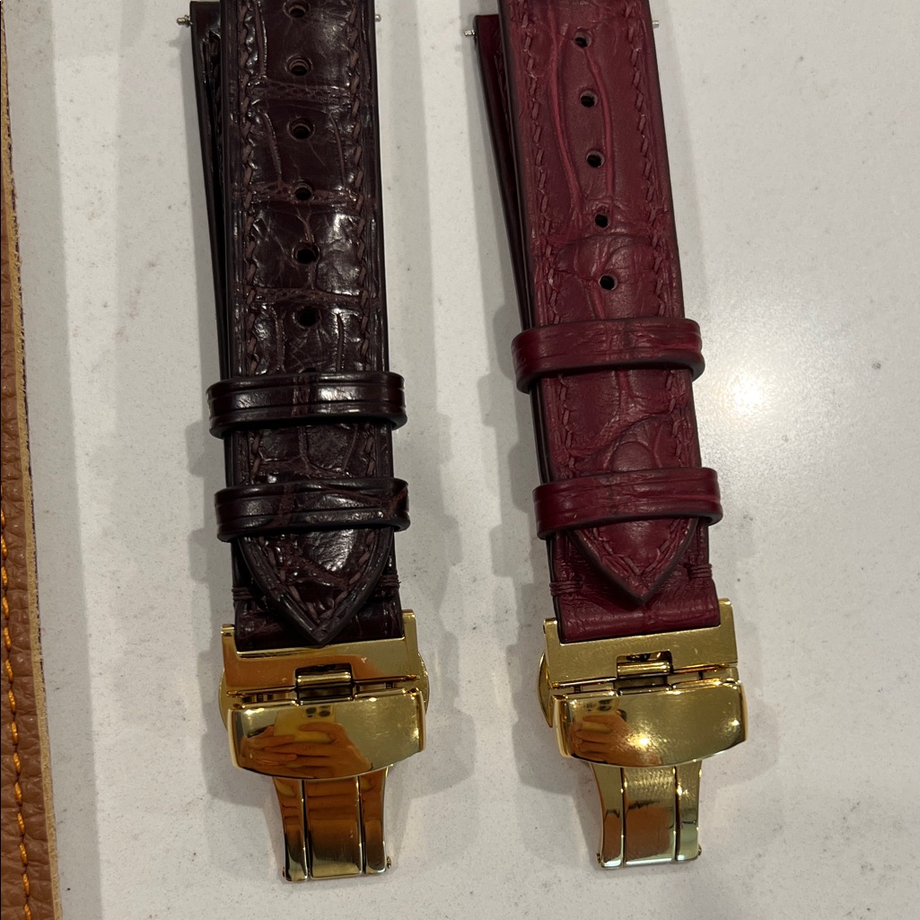 Set Of 2 Mens Watch Straps Authentic Crocodile Leather Lug Width 21mm Burgundy